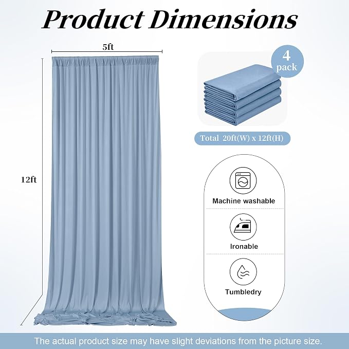 20ft x 12ft Dusty Blue Backdrop Curtains - Image 6