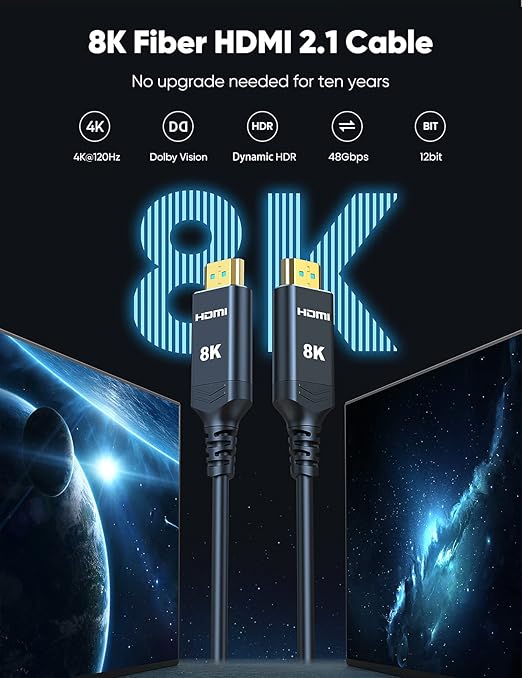 Highwings 8K 4K 120HZ 100FT HDMI Cable Fiber Optic, Unidirectional in-Wall CL3 - Image 2