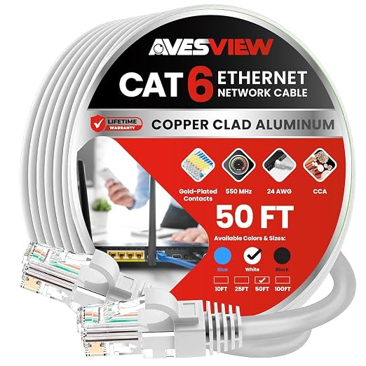 CAT 6 50 FT Ethernet Cable, Indoor High-Speed 10Gbps Snagless Long CAT6 50 Foot by AvesView