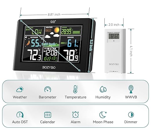 Weather Station Wireless Indoor Outdoor Thermometer: BOZYBO Digital Atomic Clock - Image 7