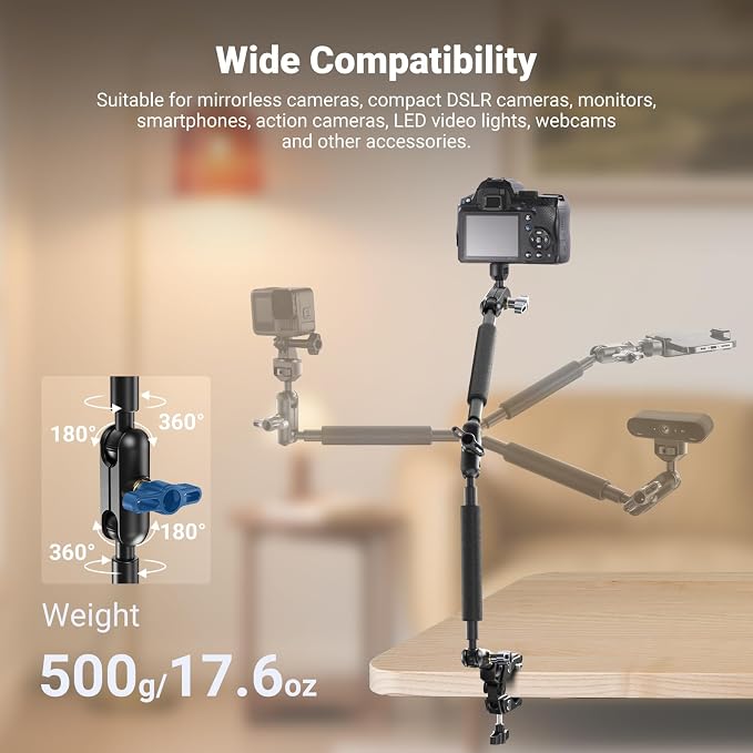 NEEWER 22" Magic Arm w Desk C Clamp, Overhead Camera Mount - Image 2