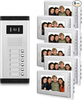6 Units Apartment Video Intercom System, 7 inch Monitor Wired Video Door Phone by AMOCAM