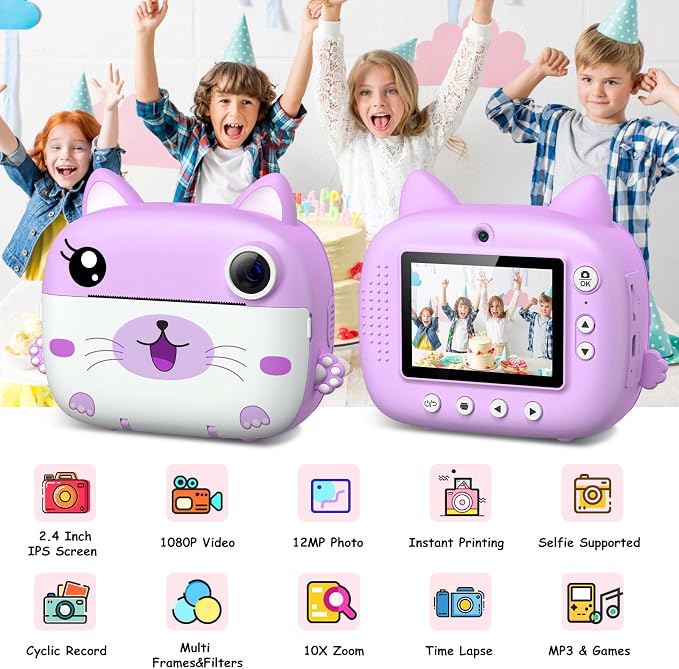 Kids Camera Instant Print, 3.0" HD Screen Kids Instant Cameras, Christmas - Image 2