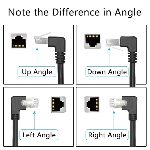 2Pcs 90 Degree Cat6 Ethernet Extension Cable 1FT, Up Angle RJ45 Male to Female - Image 2