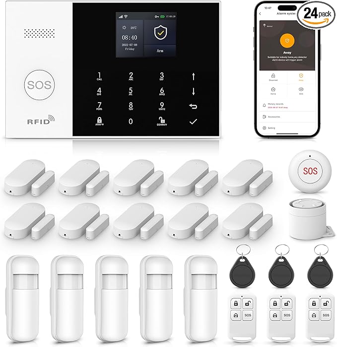 LWOHSI Wireless Alarm System, DIY 4G/WiFi Home Security Systems, Phone APP Alert by LWOHSI