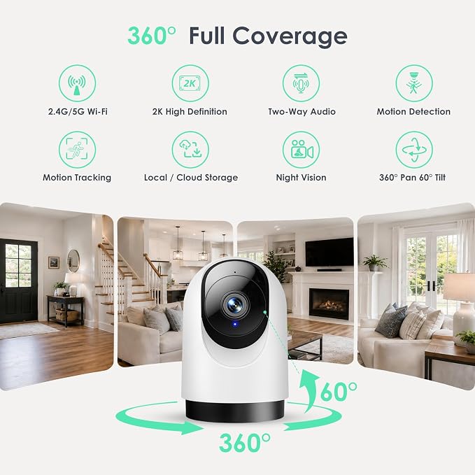 YOTON Indoor Security Camera, 2K 360° WiFi Baby Monitor & Pet Camera - Image 2