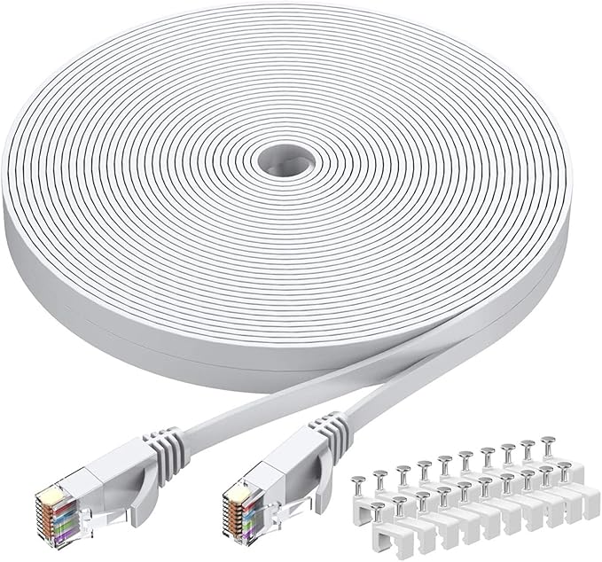 BUSOHE Cat6 Ethernet Cable 50 FT White, Cat-6 Flat RJ45 Computer Internet LAN by BUSOHE