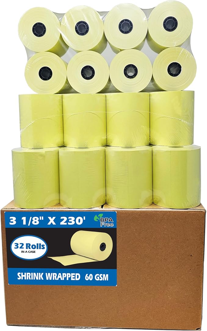 3 1/8 x 230 Yellow Thermal Paper Receipt Rolls fits all Clover POS Cash - Image 2