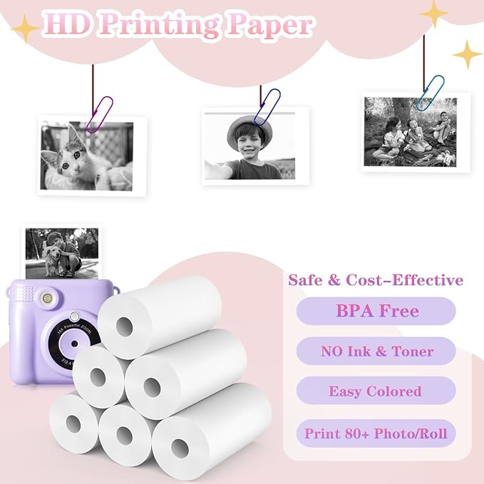 Phetium 20 Rolls Kids Camera Instant Print Refill Paper Set, HD Printing - Image 3