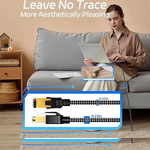 Cat 8 Round Ethernet Cable 25FT, Nylon Braided High Speed Internet Network Cable - Image 6