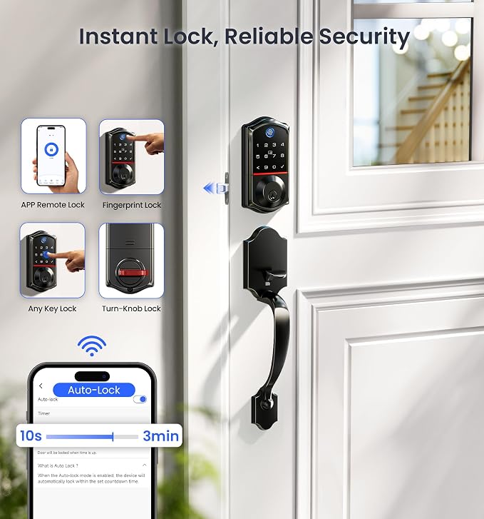 Veise VE017G-H Wi-Fi Smart Fingerprint Front Door Lock Set, Remote App Control - Image 7