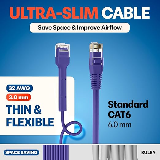 Everest Ultra Slim Cat6a Ethernet Patch Cables 15ft Purple - Image 4