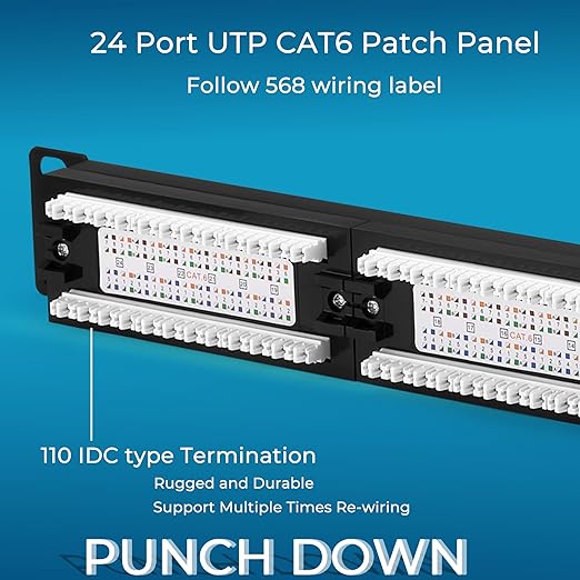 Rapink Patch Panel 24 Port Cat6 10G Support, Network Panel UTP 19-Inch - Image 4
