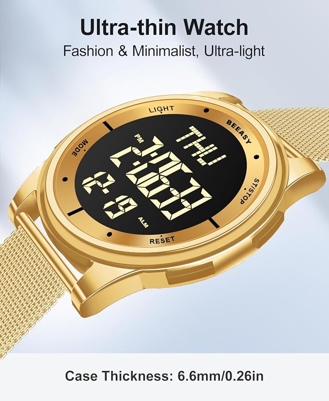 Beeasy Digital Watch for Men Women, 50M Waterproof, Ultra-Thin & Lightweight - Image 4
