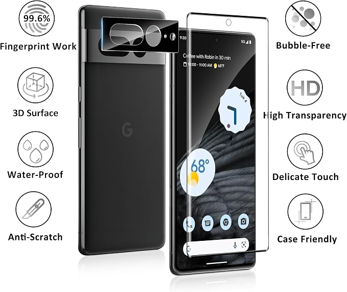 2 Pack for Google Pixel 7 Pro Screen Protector + 2 Pack Camera Lens Protector - Image 8