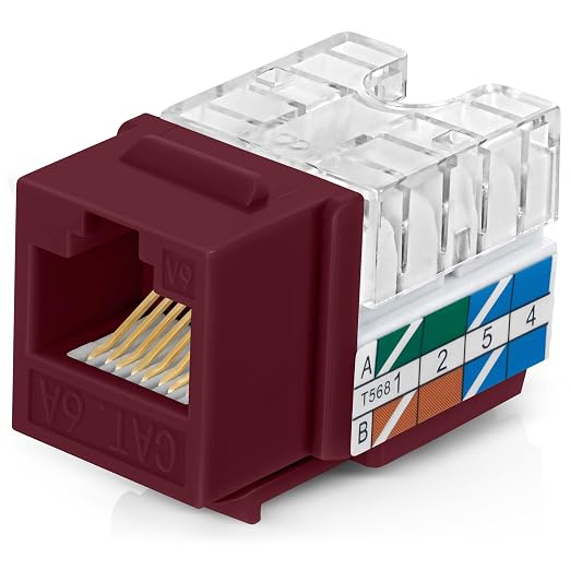 Everest 90° Angled RJ45 Cat6A Keystone Jacks 50-Pack in Red by EverestMediaSolutions