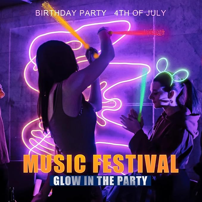 12Pack Orange Glow Sticks Light Up Fiber Optic Stick Glow Wands Bulk - Image 5
