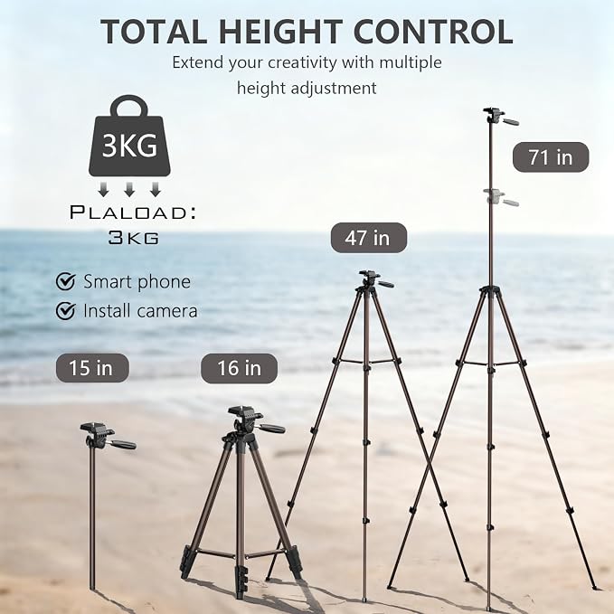 71" Camera Tripod, Lightweight Aluminum Phone Tripod - Image 6
