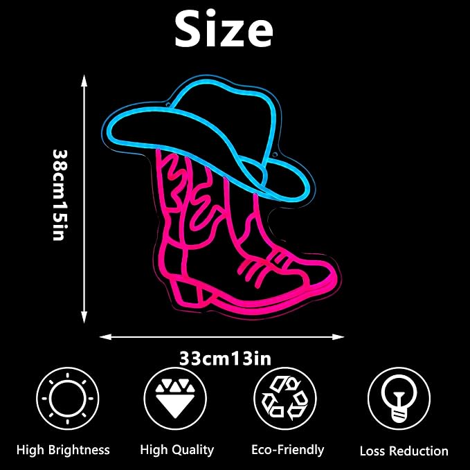 Cowboy Boot and Hat LED Neon Sign, Western Country Wall Decor - Image 5