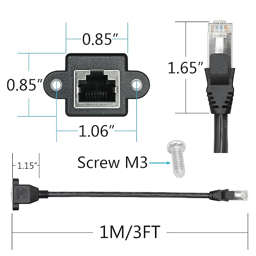 Cat6 Ethernet Extension Cable 3FT, RJ45 Male to Female Ethernet Panel Mount - Image 5