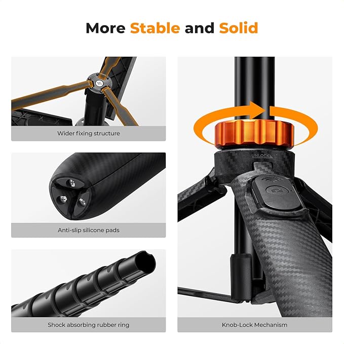K&F CONCEPT MS08 62'' Phone Selfie Stick Tripod, 2-in-1 Extendable Cell Phone - Image 6