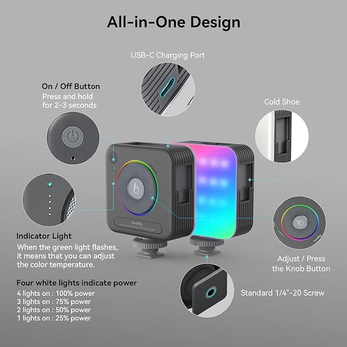 SmallRig P108 RGB Video Light, Portable LED Camera Lights 360° Full Color - Image 5