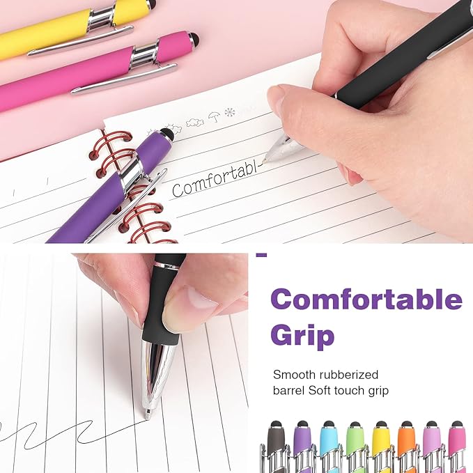 Bribobo 8 Pack Ballpoint Pen 2-in-1 Stylus Retractable Ballpoint Pen - Image 4
