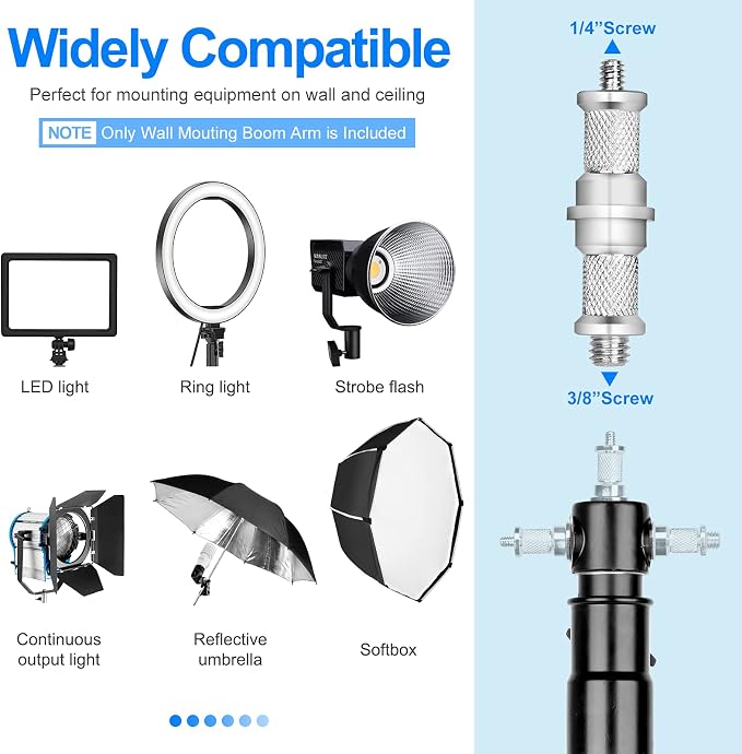 EMART Ring Light Wall Mount Boom Arm, Adjustable 71in/180cm Mounted Overhead - Image 4