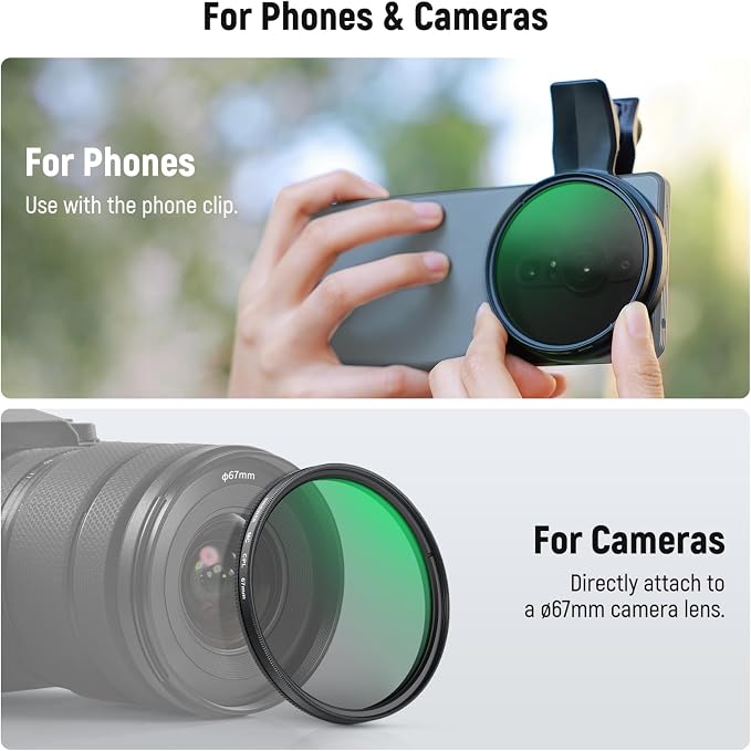 NEEWER 67mm Clip On CPL Filter for Phone, Circular Polarizing Polarizer Camera - Image 6