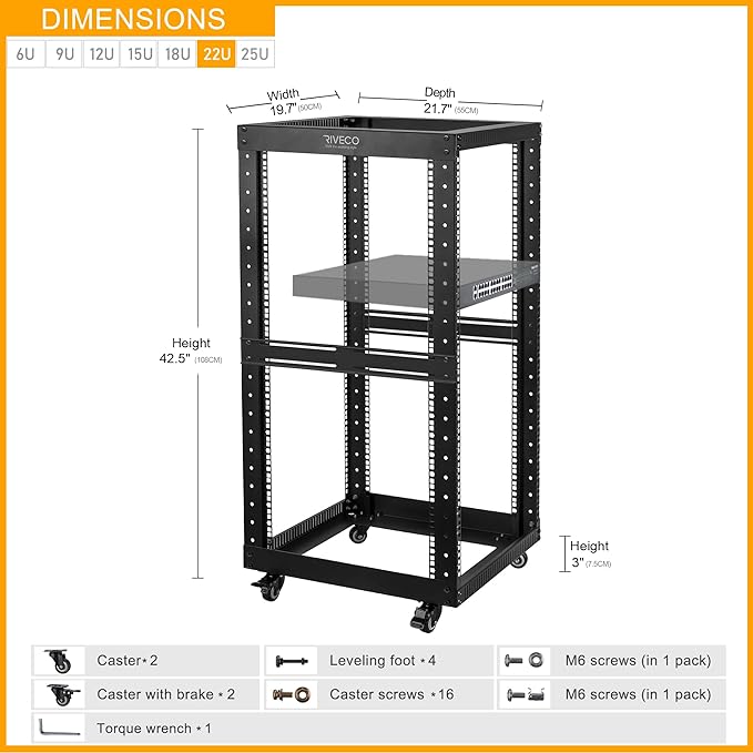 RIVECO 22U Open Frame Server Rack - Image 3