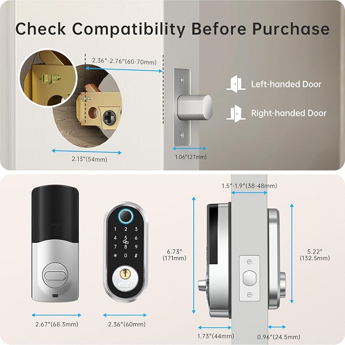 Smart Deadbolt, SMONET Fingerprint Electronic Deadbolt Door Lock - Image 3