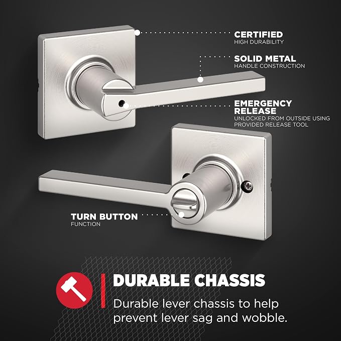Kwikset Casey Door Handle, Satin Nickel | Interior Lever | Keyless Turn Lock | - Image 6