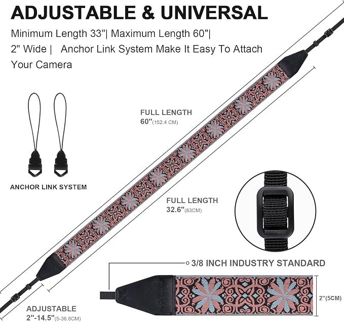 Camera Strap, Jacquard Weave 2" Shoulder Neck Straps - Image 3