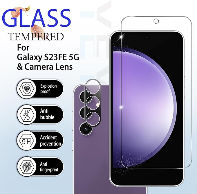 Galaxy S23 FE HD Clear Tempered Glass Screen Protector + Camera Lens Protectors - Image 2