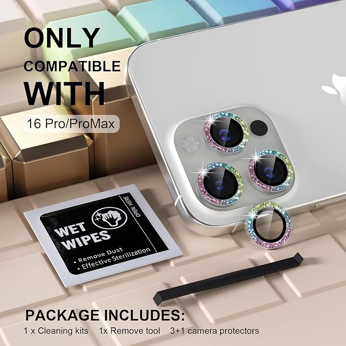 Misea Compatible for iPhone 16 Pro/iPhone 16 Pro Max Camera Lens Protector Bling - Image 2