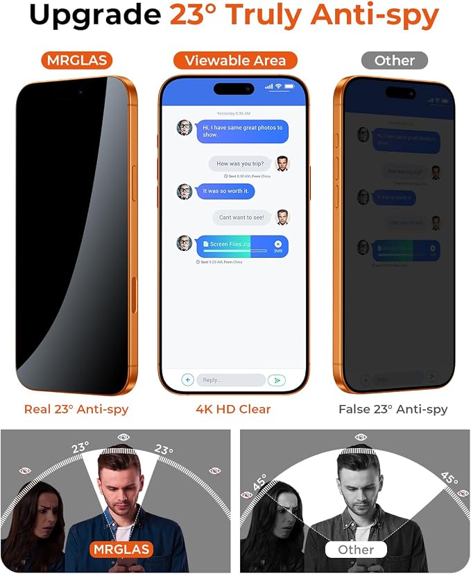MRGLAS TOP 9H+ 2+2 Packs for iPhone 17 Pro Max Privacy Screen Protector - Image 3