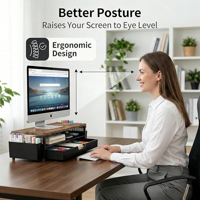ECOLOVI Desk Organizer and Accessories, 2-Tier Computer Monitor Stand Rise - Image 4