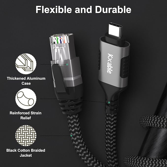 USB C to Ethernet Cable 25FT, Type C to RJ45 Cord, Gigabit Directly Connected - Image 4