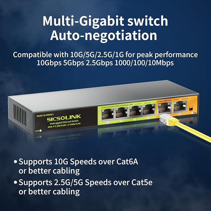 6 Port Multi-Gigabit Ethernet Switch Unmanaged – 4×2.5G RJ45 + 2×10G RJ45 Uplink - Image 3