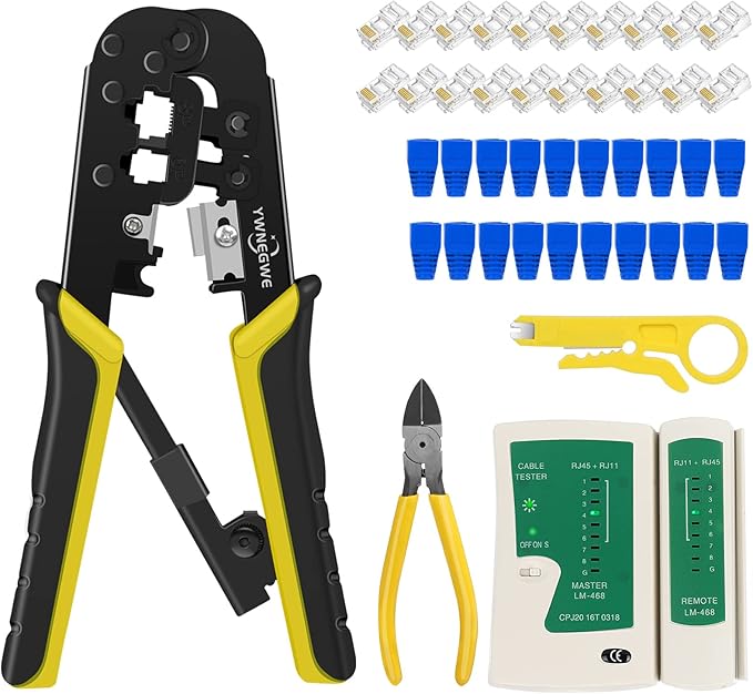 RJ45 Crimp Tool Kit for Cat5 Cat5e Cat6 Modular Plugs Connectors, 8P/RJ-45 by YWNEGWE
