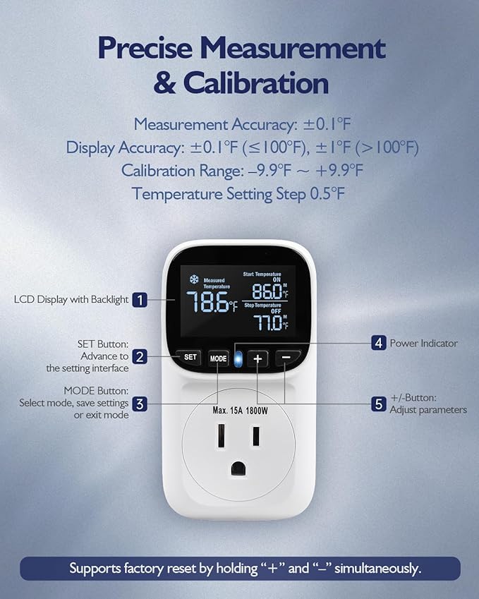 Digital Temperature Controller, Heating & Cooling Thermostat Plug Outlet - Image 5