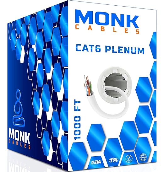 MONK CABLES | CAT6 Plenum Cable 1000ft | UTP, 550MHz | DSX-8000 Certified | by MONKCABLES