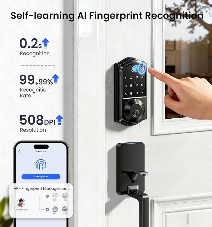 Veise VE017-D Smart Fingerprint Front Door Lock Set, App Control, 8-in-1 - Image 11