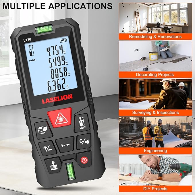 LT70 Laser Measure, 229ft/70m Laser Measurement Tool, - Image 6