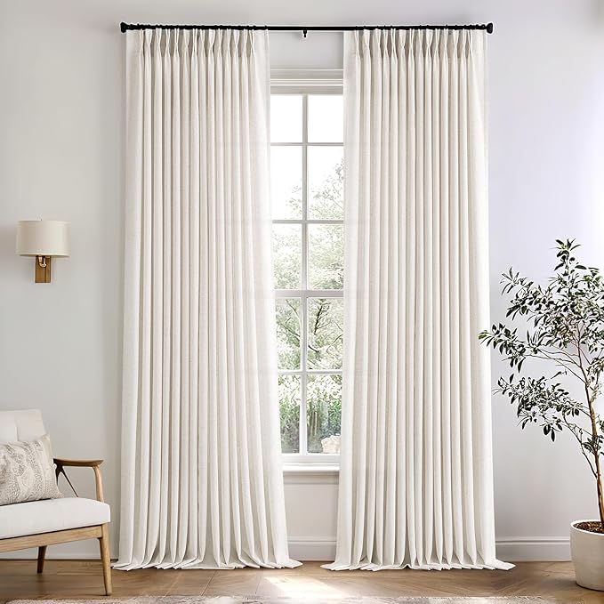 Memory Trained Pinch Pleated Curtains 102 Inches Long, Viral Linen Pinch Pleat by ANRODUO