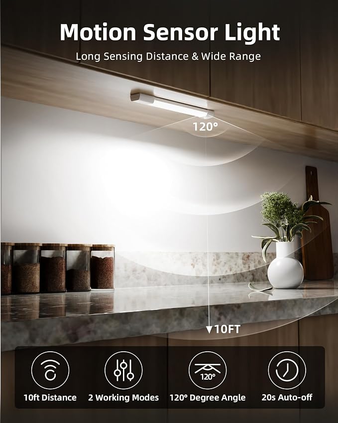 EZVALO 3 Pack 8” Motion Sensor Light Indoor Rechargeable, Stick on Under - Image 2