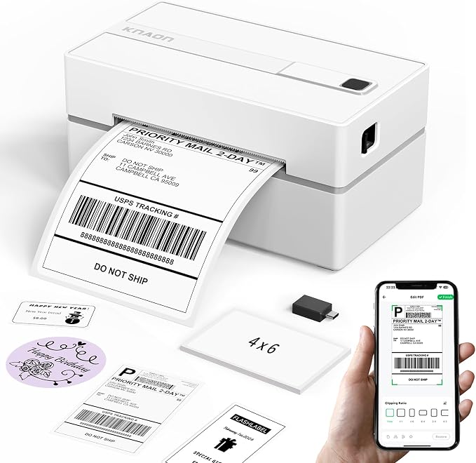 KNAON Bluetooth Thermal Shipping Label Printer, 4x6 Portable Thermal Address by KNAON