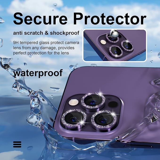 Misea for iPhone 14 Pro/iPhone 14 Pro Max Camera Lens Protector Bling, 9H - Image 3