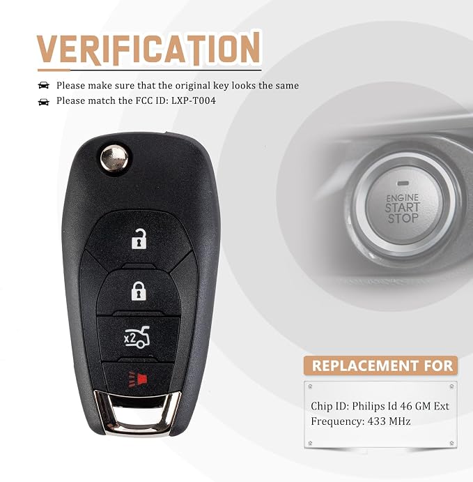 Flip Car Key Fob for 2016/2017/2018/2019 Chevy Cruze XL8 Systems Only Keyless - Image 4