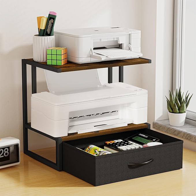 Printer Stand with Storage for Desk, with Fabric Drawer Desktop Printer Stand - Image 3
